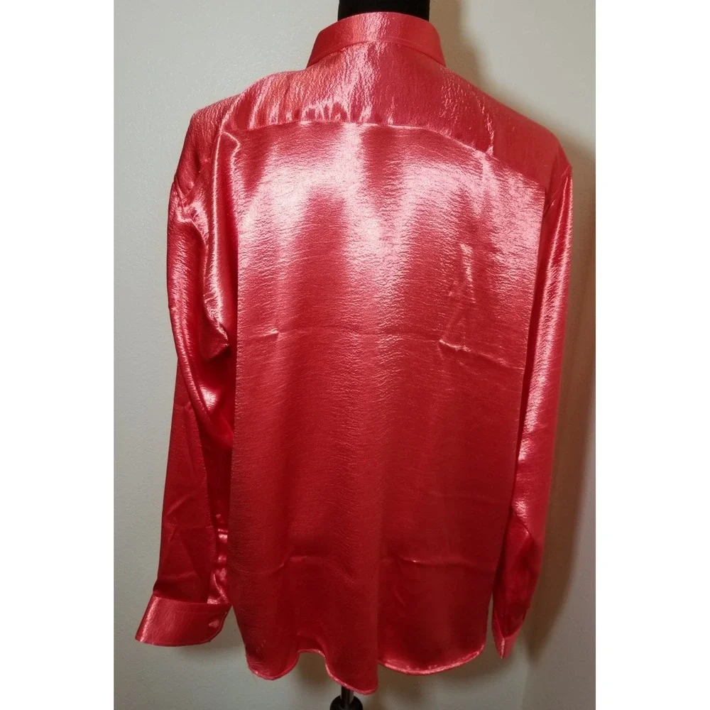 Barabas Metallic Coral Long Sleeve Button Up Shirt Mens XL Retro Club Party NWOT
